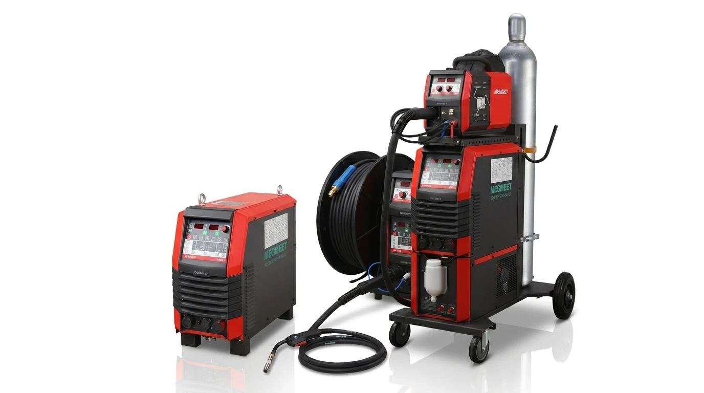empresa-que-vende-fonte-de-solda-robotica-equipamentos-soldagem-automatica-fonte-solda-robotica empresa que vende fonte de solda robotica: Conjunto de equipamentos de soldagem automática com fonte de solda robótica e sistema de alimentação, incluindo duas unidades em carretel e cabos para aplicação industrial.